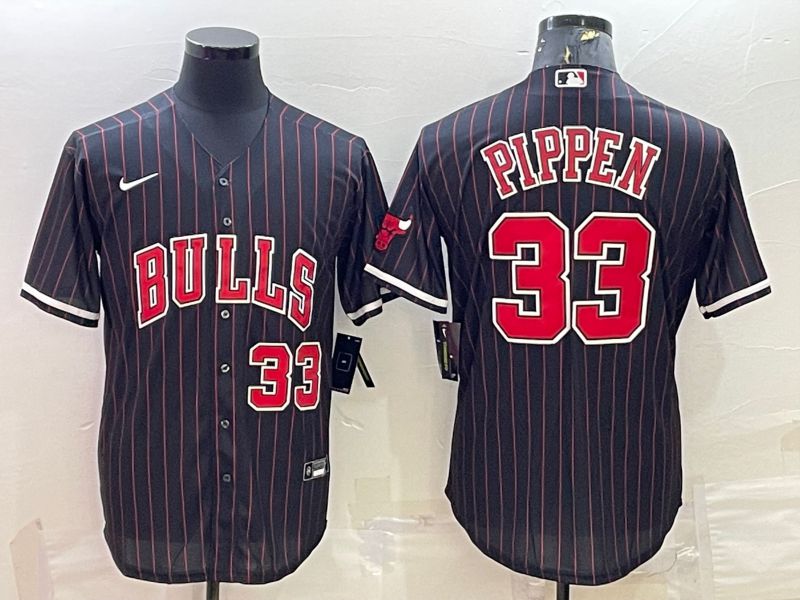 Men Chicago Bulls #33 Pippen Black Stripe Game Nike 2022 NBA Jersey